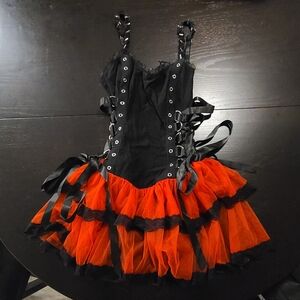 NWT Dolls Kill Widow Lace Up Corset Dress, Black with Red Skirt, Small